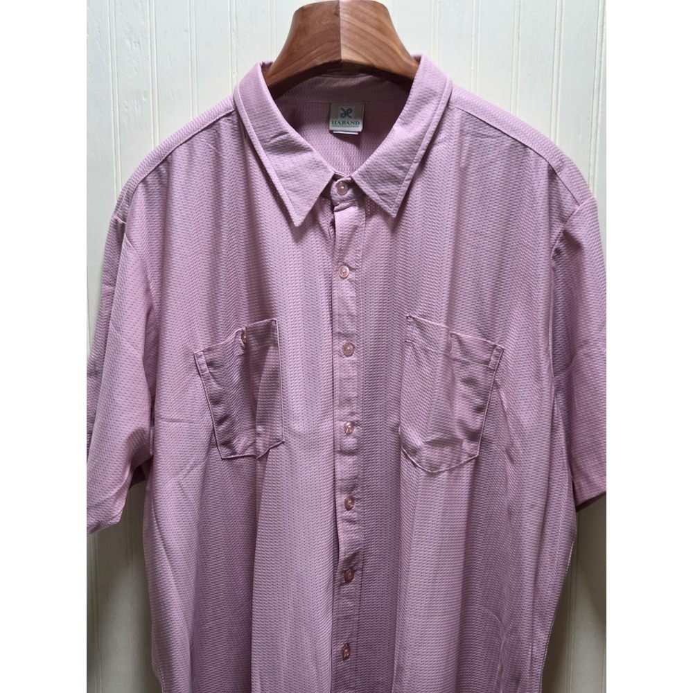 Haband Shirt Mens 3XL Pink Short Sleeve Button Front Casual Knit Pockets Vented